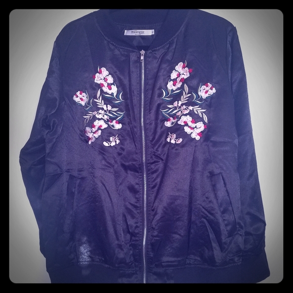 Jackets & Blazers - Black Bomber Jacket with Floral design
